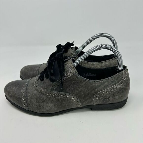 Born Women's Arletta Gray Leather Cap Toe Oxford Brogue Lace Up Shoes Size 8 - Picture 7 of 15